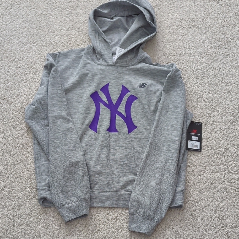 New Balance Gray Hoodie with Purple Graphic
